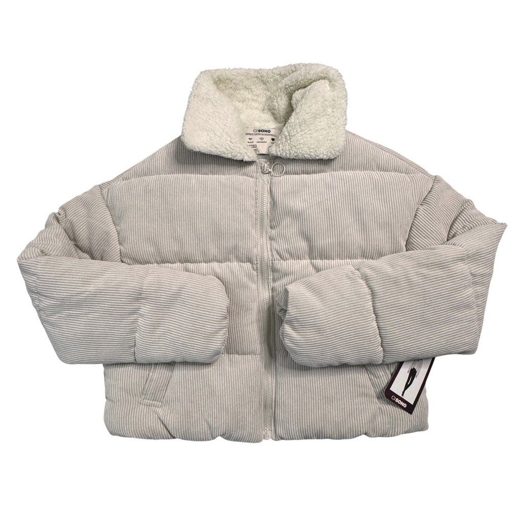 NWT Cisono Los Angeles Padded Corduroy Jacket Ecru Sherpa Collar Size M